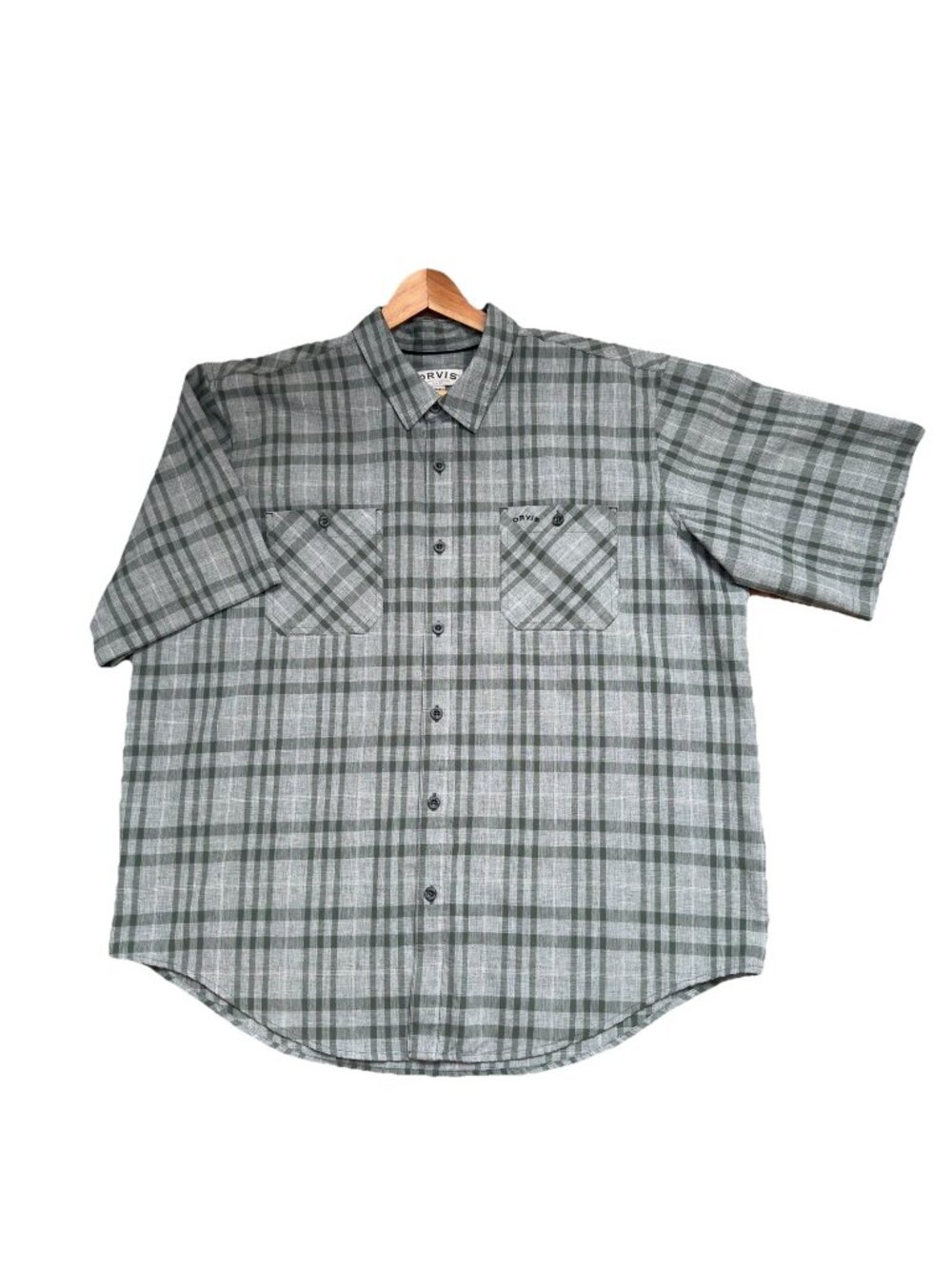 Orvis Mens Classic Collection Short Sleeve Plaid Shirt 2XL Green Plaid Quick Dry